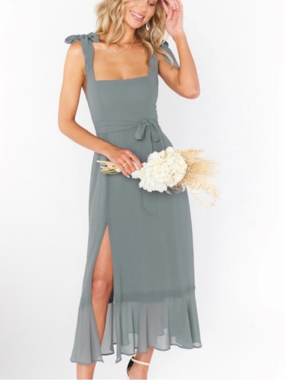 NWT Clair Midi Chiffon Dress- Deep Sage Show Me Your MuMu SIZE L
